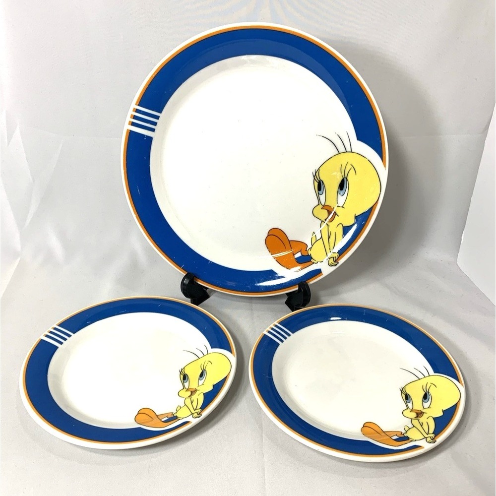 Gibson Looney Toons Tweety Bird Dinner & 2 Salad Plate Set 3 Pcs Vintage 2001